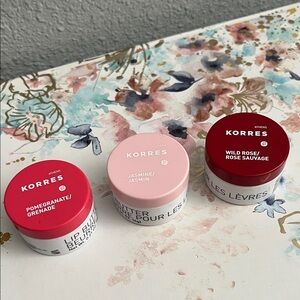 Korres Lip Butter Set in Pomegrante, Jasmine and Wild Rose
